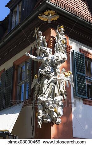 "Statue of holy figures on a corner house in Bamberg, Bamberg, Upper Franconia, Bavaria, Germany, Europe" View Large Photo Image Stock Photo - "Statue of holy figures on a corner house in Bamberg, Bamberg, Upper Franconia, Bavaria, Germany, Europe". Fotosearch
