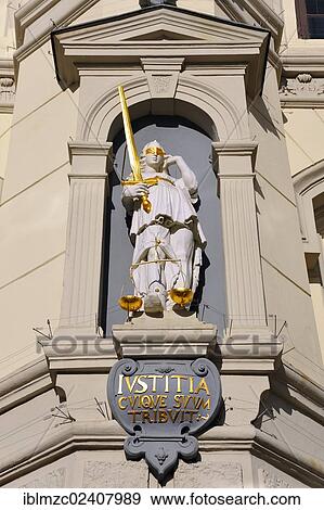 "Statue of Justitia, on the baroque facade of the city hall, 1704, Am Markt square 1, Lueneburg, Lower Saxony, Germany, Europe, PublicGround, Europe" View Large Photo Image Stock Photo - "Statue of Justitia, on the baroque facade of the city hall, 1704, Am Markt square 1, Lueneburg, Lower Saxony, Germany, Europe, PublicGround, Europe". Fotosearch