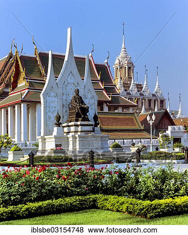 Stock Photo - "Statue of King Nangklao at Wat Ratchanaddaram, Bangkok, Central Thailand, Thailand, Asia". Fotosearch
