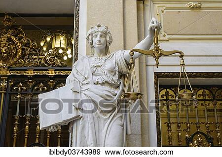 Stock Photo - "Statue of Lady Justice with scales in Hamburg Town Hall, Hamburg, Hamburg, Germany, Europe". Fotosearch