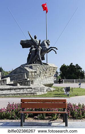 "Statue of Mustafa Kemal Ataturk with the Turkish flag, historic town centre of Antalya, Kaleici, Turkish Riviera, Turkey, Asia" View Large Photo Image Stock Photo - "Statue of Mustafa Kemal Ataturk with the Turkish flag, historic town centre of Antalya, Kaleici, Turkish Riviera, Turkey, Asia". Fotosearch