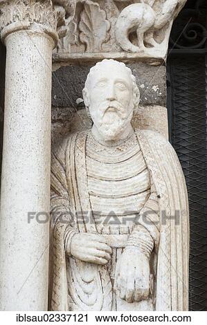 Stock Image - "Statue of Paul the Apostle, Romanesque Church of Santa Maria Maggiore, Tuscania, Lazio, Italy, Southern Europe, Europe". Fotosearch