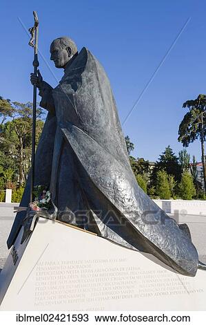 Stock Image - Statue of Pope John Paul II, Santuario de Fatima, Fatima Shrine, Sanctuary of Our Lady of Fatima, Fatima, Ourem, Santarem, Portugal, Europe. Fotosearch