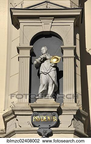 "Statue of Prudentia, the goddess of wisdom, on the baroque facade of the city hall, 1704, Am Markt square 1, Lueneburg, Lower Saxony, Germany, Europe, PublicGround, Europe" View Large Photo Image Stock Image - "Statue of Prudentia, the goddess of wisdom, on the baroque facade of the city hall, 1704, Am Markt square 1, Lueneburg, Lower Saxony, Germany, Europe, PublicGround, Europe". Fotosearch