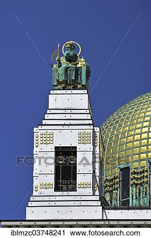 "Statue of St. Leopold beside the dome of the Church of St. Leopold at Steinhof Psychiatric Hospital, built 1904-1907, designed by Otto Wagner, important building of the Viennesse Art Nouveau, Vienna, Vienna State, Austria, Europe" View Large Photo Image Stock Image - "Statue of St. Leopold beside the dome of the Church of St. Leopold at Steinhof Psychiatric Hospital, built 1904-1907, designed by Otto Wagner, important building of the Viennesse Art Nouveau, Vienna, Vienna State, Austria, Europe". Fotosearch