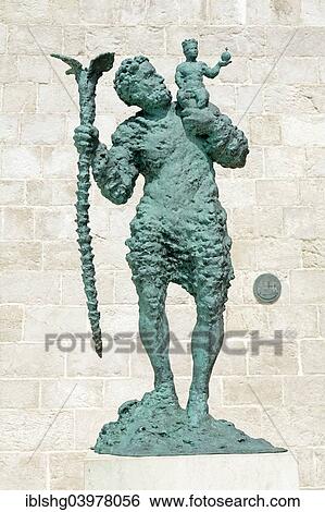 Stock Photograph - "Statue of Sveti Kristofor, Saint Christophorus, courtyard of St. Mary's Cathedral, Rab Town, Rab, Primorje-Gorski Kotar County, Croatia, Europe". Fotosearch