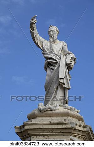 Stock Image - "Statue of the Apostle Paul outside the Collegiate Church of St. Paul, Rabat, Malta, Europe". Fotosearch