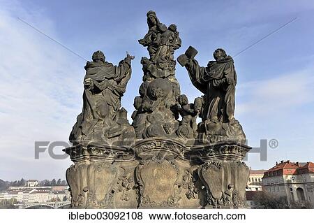 "Statue of the Madonna, St Dominic and St Thomas Aquinas, 1708, Charles Bridge, UNESCO World Heritage Site, Stare Mesto end, Prague, Czech Republic, Europe" View Large Photo Image Stock Photo - "Statue of the Madonna, St Dominic and St Thomas Aquinas, 1708, Charles Bridge, UNESCO World Heritage Site, Stare Mesto end, Prague, Czech Republic, Europe". Fotosearch