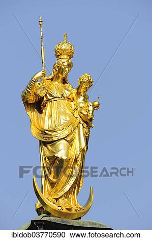 Stock Image - "Statue on the Marian column in Munich, Bavaria, Germany, Europe". Fotosearch