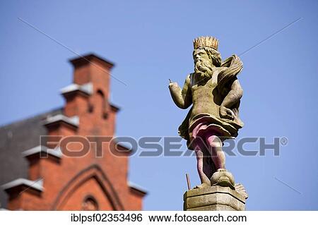 "Statue on the Neptune Fountain on Nordermarkt square, Flensburg, Schleswig-Holstein, Germany, Europe" View Large Photo Image Stock Photograph - "Statue on the Neptune Fountain on Nordermarkt square, Flensburg, Schleswig-Holstein, Germany, Europe". Fotosearch