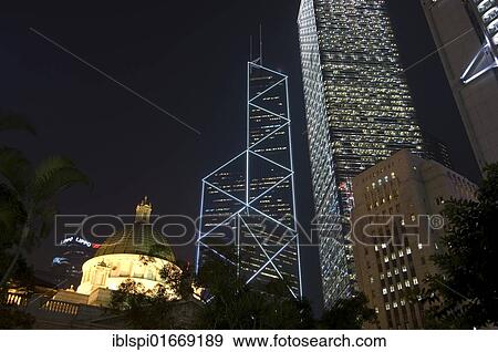 Stock Photo - "Statue Square, Old Supreme Court Building, Bank of China Tower, Cheung Kong Centre and Sin Hua Bank, left to right, Central district, Hong Kong, China, Asia". Fotosearch