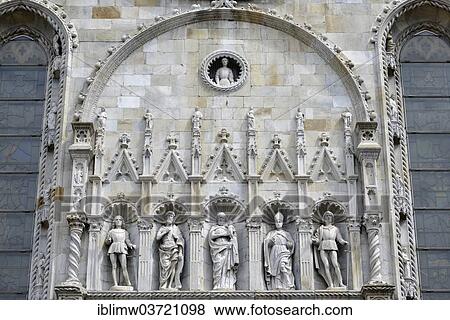 "Statues above the entrance portal, detail, west facade of Como Cathedral, Cathedral of Santa Maria Maggiore, Como, Lombardy, Italy, Europe" View Large Photo Image Stock Photo - "Statues above the entrance portal, detail, west facade of Como Cathedral, Cathedral of Santa Maria Maggiore, Como, Lombardy, Italy, Europe". Fotosearch