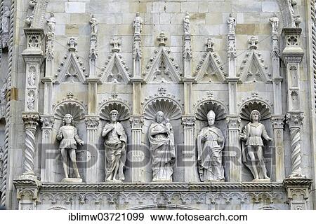 Stock Photo - "Statues above the entrance portal, detail, west facade of Como Cathedral, Cathedral of Santa Maria Maggiore, Como, Lombardy, Italy, Europe". Fotosearch