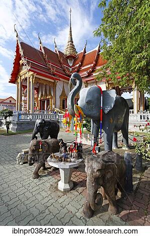 "Statues of an elephants decorated with flowers, Wat Chalong temple, Phuket, Thailand, Asia" View Large Photo Image Stock Photo - "Statues of an elephants decorated with flowers, Wat Chalong temple, Phuket, Thailand, Asia". Fotosearch