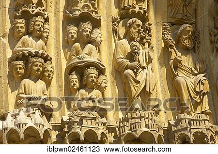 Stock Image - "Statues on the front of Notre Dame Cathedral, Paris, France, Europe". Fotosearch
