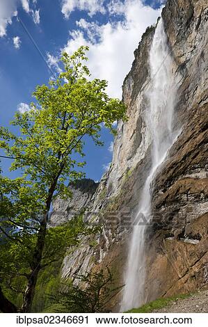 Stock Image - "Staubbach Falls, Lauterbrunnen, Bernese Oberland, Switzerland, Europe". Fotosearch
