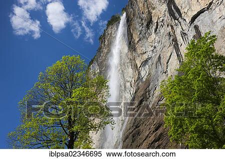 Stock Photography - "Staubbach Falls, Lauterbrunnen, Bernese Oberland, Switzerland, Europe". Fotosearch