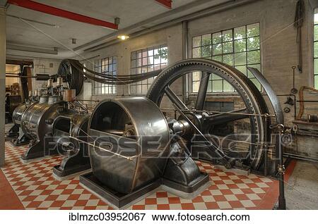 Stock Photo - "Steam engine, from 1903 to 1985 in a Lauf wood factory, today Museum of Industry, Lauf an der Pegnitz, Middle Franconia, Bavaria, Germany, Europe". Fotosearch