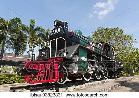Stock Image - "Steam locomotive at a museum, Kanchanaburi, Kanchanaburi Province, Thailand, Asia". Fotosearch