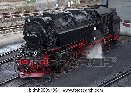 Stock Image - "Steam locomotive of the Harz Narrow Gauge Railways, Brocken Railway in the station, Harz, Wernigerode, Saxony-Anhalt, Germany, Europe". Fotosearch