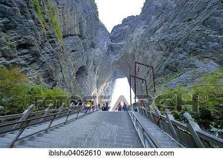 "Steep staircase with 900 steps to Heaven's Gate, Tianmen Cave, the world's largest natural water eroded cave, Tianmen National Park, Hunan Province, China, Asia" View Large Photo Image Stock Image - "Steep staircase with 900 steps to Heaven's Gate, Tianmen Cave, the world's largest natural water eroded cave, Tianmen National Park, Hunan Province, China, Asia". Fotosearch