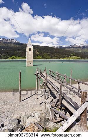 "Steeple of Altgraun in Reschensee Reservoir, Graun im Vinschgau, Upper Vinschgau, Alto Adige, Italy, Europe" View Large Photo Image Picture - "Steeple of Altgraun in Reschensee Reservoir, Graun im Vinschgau, Upper Vinschgau, Alto Adige, Italy, Europe". Fotosearch