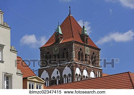 "Steeple of St. Marienkirche church, 13th - 14th century, Brueggstrasse street 35, Greifswald, Mecklenburg-Western Pomerania, Germany, Europe" View Large Photo Image Stock Photography - "Steeple of St. Marienkirche church, 13th - 14th century, Brueggstrasse street 35, Greifswald, Mecklenburg-Western Pomerania, Germany, Europe". Fotosearch