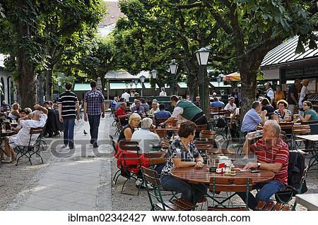 Stock Photo - "Stieglbraeu zum Klosterhof beer garden, Linz, Upper Austria, Austria, Europe". Fotosearch