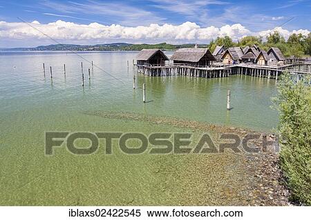 Stock Photography - Stilt houses, Pfahlbaumuseum Unteruhldingen stilt house museum, UNESCO World Cultural Heritage Site, Lake Constance, Lake Constance district, Baden-Wuerttemberg, Germany, Europe, PublicGround, Europe. Fotosearch