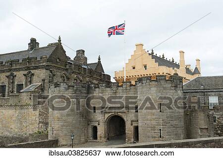 "Stirling Castle, Great Hall and entrance gate with the Union Jack flag, Stirling, Scotland, United Kingdom, Europe" View Large Photo Image Stock Photo - "Stirling Castle, Great Hall and entrance gate with the Union Jack flag, Stirling, Scotland, United Kingdom, Europe". Fotosearch