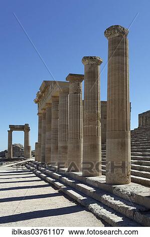 Stock Photo - "Stoa of the Temple of Athena, Acropolis of Lindos, Rhodes island, Dodecanese, Greece, Europe". Fotosearch