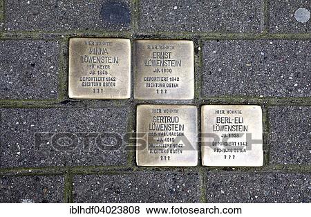 "Stolpersteine memorials for deported Jews, in memory of the victims of the dictatorship under National Socialism, Hoxter, North Rhine-Westphalia, Germany, Europe" View Large Photo Image Stock Photo - "Stolpersteine memorials for deported Jews, in memory of the victims of the dictatorship under National Socialism, Hoxter, North Rhine-Westphalia, Germany, Europe". Fotosearch