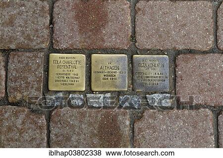 "Stolpersteine or tumbling blocks, memorial plaques in the pavement of the walkway in memory of deported Jews, Ahrenshoop, Fischland-Darss-Zingst, Mecklenburg-Vorpommern, Germany, Europe" View Large Photo Image Stock Photo - "Stolpersteine or tumbling blocks, memorial plaques in the pavement of the walkway in memory of deported Jews, Ahrenshoop, Fischland-Darss-Zingst, Mecklenburg-Vorpommern, Germany, Europe". Fotosearch