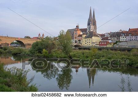"Stone Bridge, Danube River, Niedermuensterkirche or St. Peter's Cathedral, Salzstadel storage building, Brueckentor gate, Regensburg, Upper Palatinate, Bavaria, Germany, Europe" View Large Photo Image Stock Image - "Stone Bridge, Danube River, Niedermuensterkirche or St. Peter's Cathedral, Salzstadel storage building, Brueckentor gate, Regensburg, Upper Palatinate, Bavaria, Germany, Europe". Fotosearch