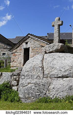 Stock Image - "Stone cross near Saint Alban sur Limagnole, Gevaudan, Margeride, Lozere, France, Europe". Fotosearch