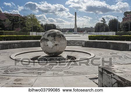 "Stone globe and square with marble mosaics, behind Mussolini's obelisk, Foro Italico, sports complex, 1928-1938, Rome, Lazio, Italy, Europe" View Large Photo Image Stock Photography - "Stone globe and square with marble mosaics, behind Mussolini's obelisk, Foro Italico, sports complex, 1928-1938, Rome, Lazio, Italy, Europe". Fotosearch