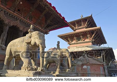 "Stone guardian elephants on Patan Durbar Square, Patan, Lalitpur District, Bagmati Zone, Nepal, Asia" View Large Photo Image Stock Photo - "Stone guardian elephants on Patan Durbar Square, Patan, Lalitpur District, Bagmati Zone, Nepal, Asia". Fotosearch