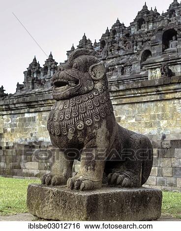 Stock Photograph - "Stone guardian in front of the Borobudur Temple Complex, UNESCO World Cultural Heritage Site, Yogyakarta, Borobudur, Yogyakarta, Java, Indonesia, Asia". Fotosearch