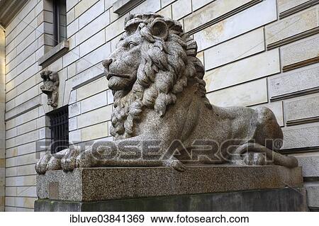 Stock Photo - "Stone lion sculpture at the entrance to the courtyard of the town hall, Hamburg, Germany, Europe". Fotosearch