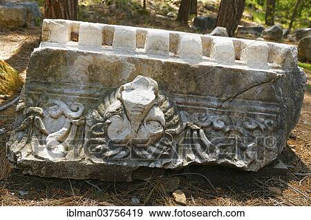 Stock Photo - "Stone reliefs on the boulevard, ancient city of Phaselis, Phaselis, Tekirova, Lycia, Province of Antalya, Turkey, Asia". Fotosearch