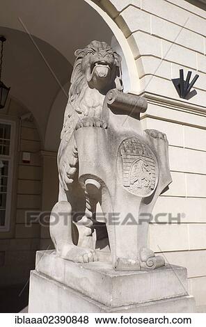 Stock Photo - "Stone sculpture of a lion, Lviv, Ukraine, Eastern Europe, Europe". Fotosearch