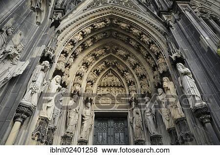 Stock Photo - "Stone sculptures on the entrance portal, west facade, Cologne Cathedral, Cologne, North Rhine-Westphalia, Germany, Europe, PublicGround, Europe". Fotosearch
