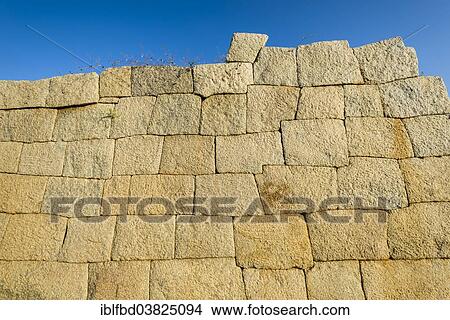 Picture - "Stone wall, a part of the ruins of the former Vijayanagara Empire, Hampi, Karnataka, India, Asia". Fotosearch