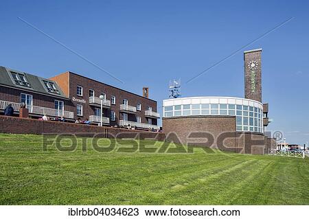 Stock Image - "Strandhalle venue hall and aquarium at Wilhelmshaven's South Beach Promenade, Sudstrandpromenade, Wilhelmshaven, Lower Saxony, Germany, Europe". Fotosearch