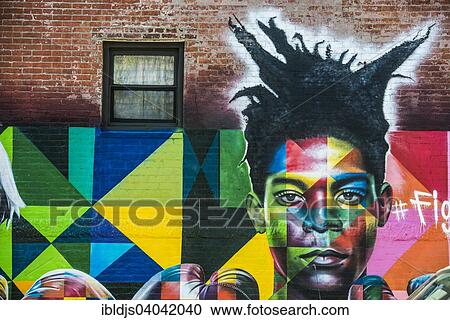 Stock Image - "Street art, graffiti, painted wall of a building, Soho, Manhattan, New York, United States, North America". Fotosearch