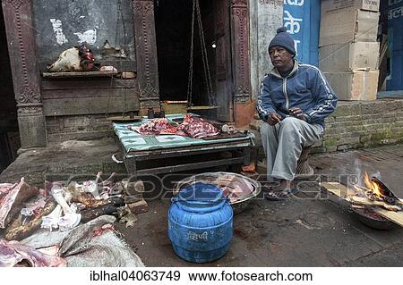 "Street butcher, street butchers, meat sale on the street, Bhaktapur, Nepal, Asia" View Large Photo Image Stock Photo - "Street butcher, street butchers, meat sale on the street, Bhaktapur, Nepal, Asia". Fotosearch