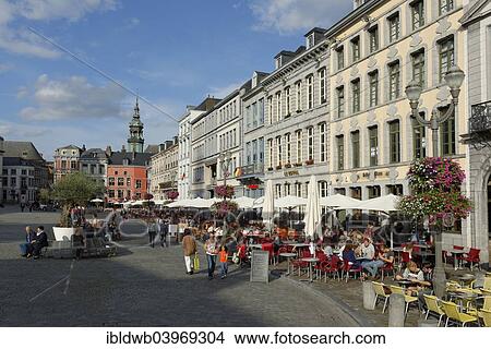 "Street cafes and restaurants on the main square, Grand Place, Mons, Hainaut Province, Wallonia, Belgium, Europe" View Large Photo Image Picture - "Street cafes and restaurants on the main square, Grand Place, Mons, Hainaut Province, Wallonia, Belgium, Europe". Fotosearch