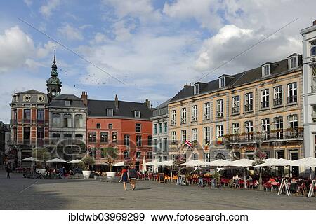 "Street cafes and restaurants on the main square, Grand Place, Mons, Hainaut province, Wallonia, Belgium, Europe" View Large Photo Image Stock Photo - "Street cafes and restaurants on the main square, Grand Place, Mons, Hainaut province, Wallonia, Belgium, Europe". Fotosearch