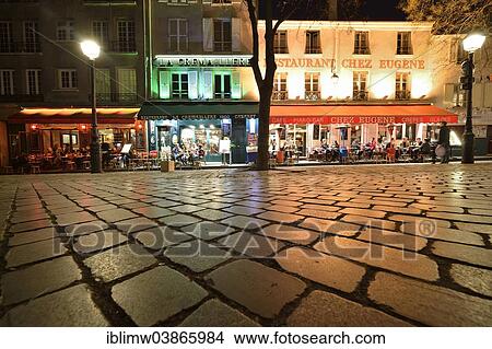 "Street cafes at night, Montmartre, Paris, Ile-de-France, France, Europe" View Large Photo Image Picture - "Street cafes at night, Montmartre, Paris, Ile-de-France, France, Europe". Fotosearch