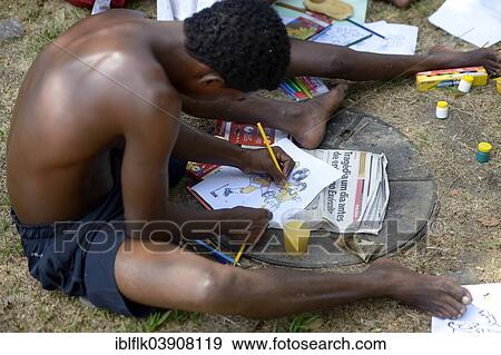 "Street child, adolescent, painting outdoors under the guidance of social workers, Central do Brasil, railway station, Rio de Janeiro, Rio de Janeiro State, Brazil, South America" View Large Photo Image Stock Photo - "Street child, adolescent, painting outdoors under the guidance of social workers, Central do Brasil, railway station, Rio de Janeiro, Rio de Janeiro State, Brazil, South America". Fotosearch